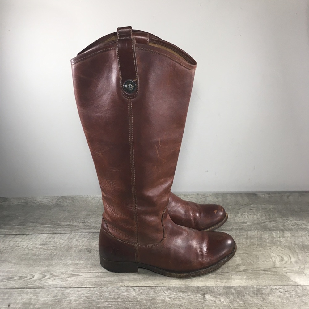 Frye #77167 Melissa Button Cognac Leather Womens Riding Western Boots Size 7 B